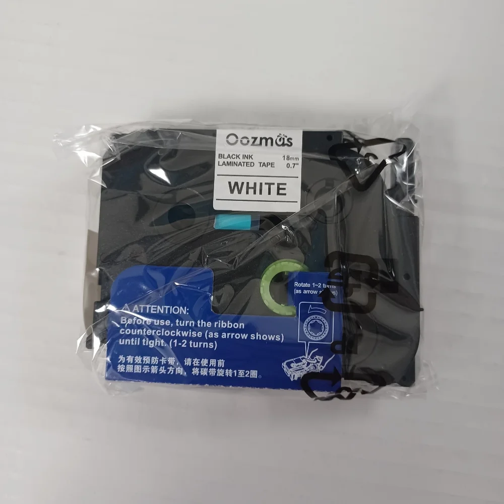 Label Maker Tape 18mm (4 Pack) Laminated White -Black Ink -0.7 NEW -Oozmas
